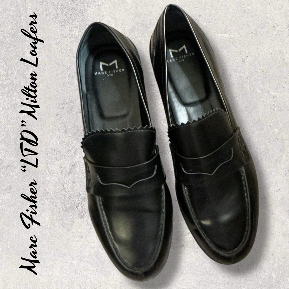 NEW-Marc Fisher LTD Black Leather Milton Loafers
